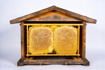 Wooden beehive with honeycomb frames