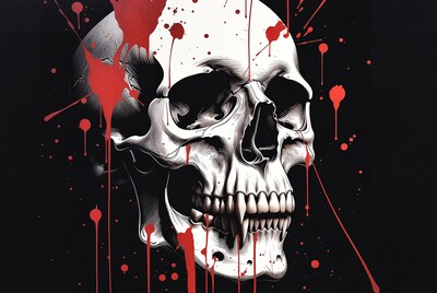 Skull with red blood splatter