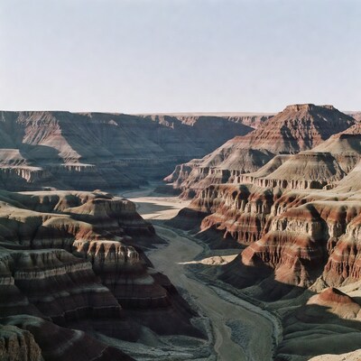 Desert canyon landscape with winding river
