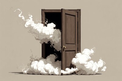 Open door with white smoke