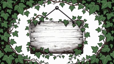 Wooden sign with ivy vines