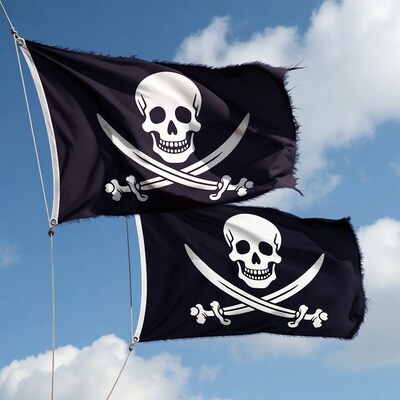 Pirate flags waving in sky
