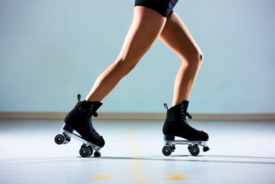 Woman roller skating in black boots