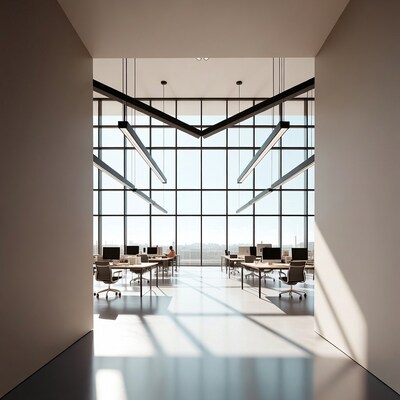 Modern office with large windows