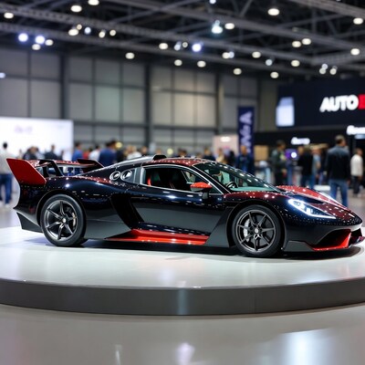 Black sports car on display