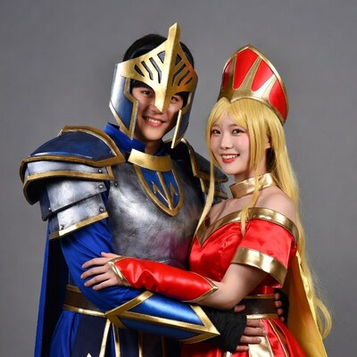 Couple in fantasy armor costumes