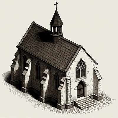 Gothic stone church with steeple