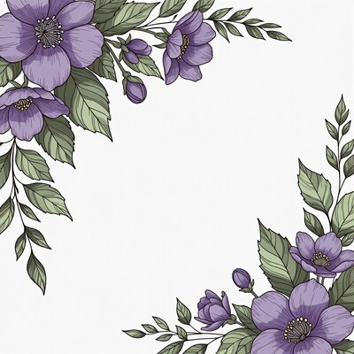 Purple flowers with green leaves