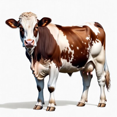 Brown and white cow standing