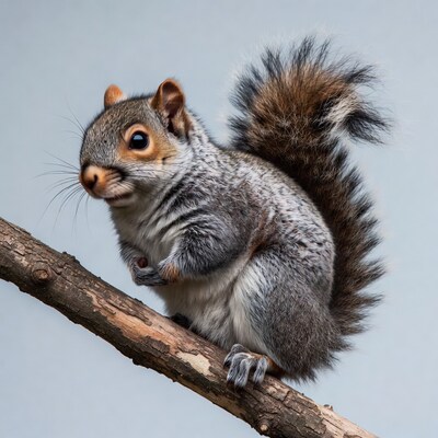Gray squirrel on tree branch