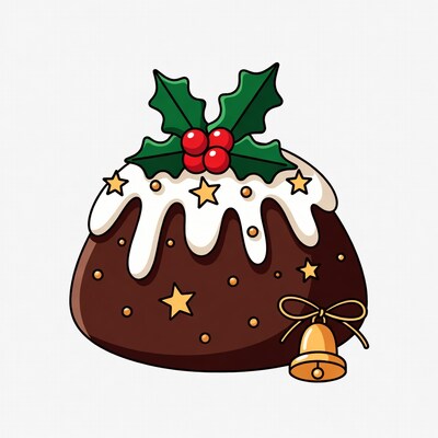 Christmas pudding with holly
