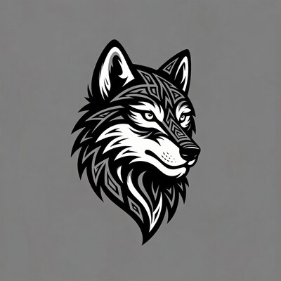Tribal Wolf Head Illustration