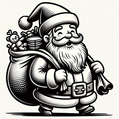 Santa Claus carrying gift sack