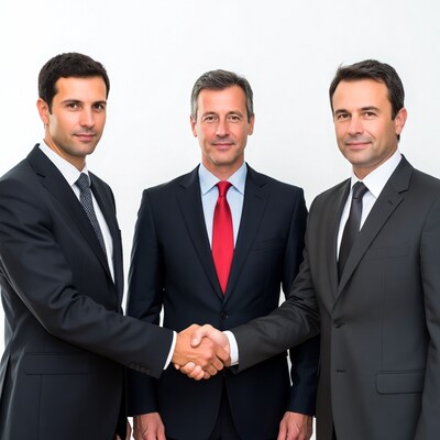 Three businessmen shaking hands