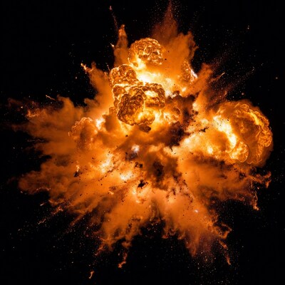 Fiery explosion in dark space