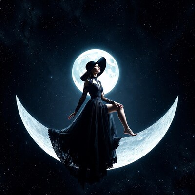Woman on crescent moon