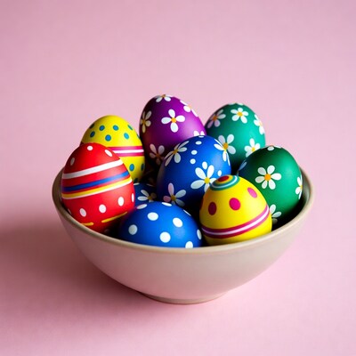Colorful Easter eggs in bowl