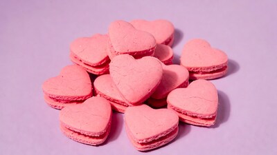 Pink heart shaped macarons
