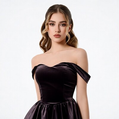 Woman in black velvet dress