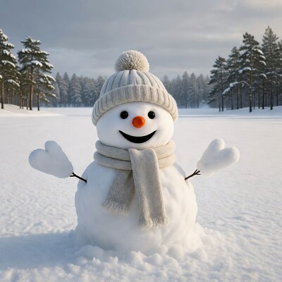 Snowman in snowy forest