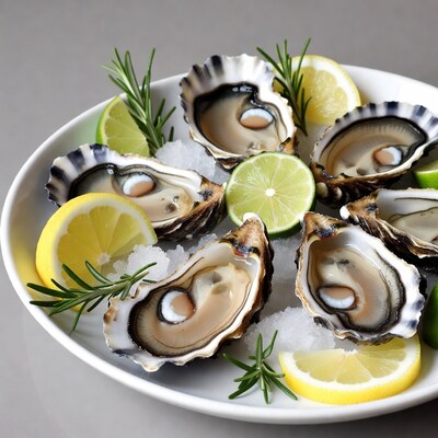 Fresh oysters on ice with lemon
