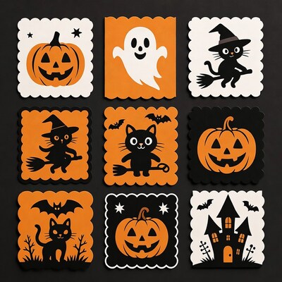Halloween Icons on Scalloped Cards