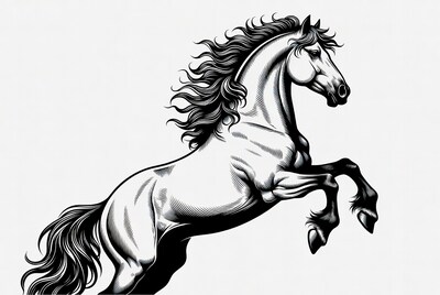 Black and white rearing horse