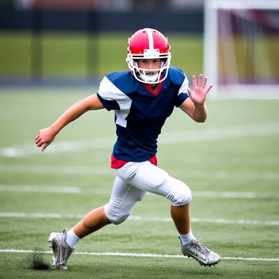 Boy running in football uniform