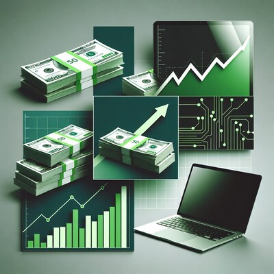 Money stacks with financial charts