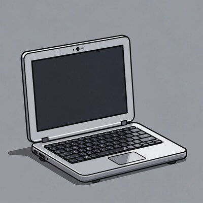 Silver laptop on gray background