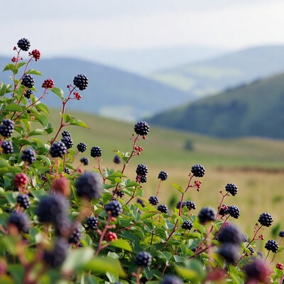 Blackberries growing in a field