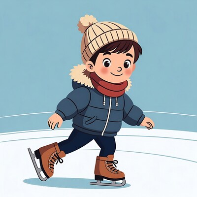 Boy ice skating in winter clothes