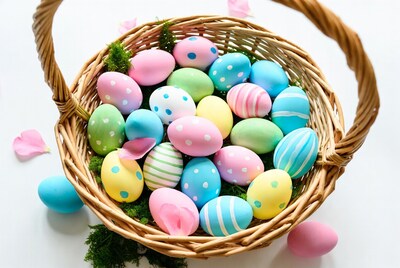 Easter basket with colorful eggs