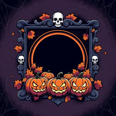 Halloween Frame with Pumpkins and Skulls