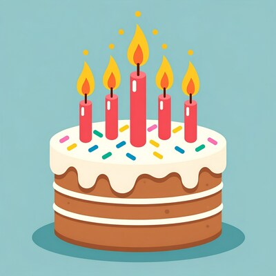 Birthday Cake with Lit Candles