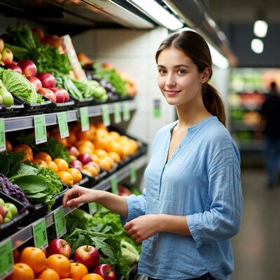 Woman shopping in produce aisle