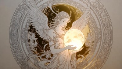 Angel holding glowing moon