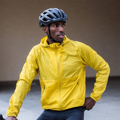 Man in yellow rain jacket