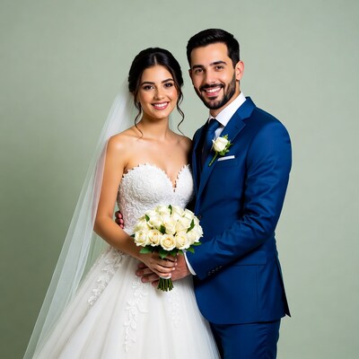 Bride and groom posing together