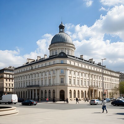 Historic building with dome in city square