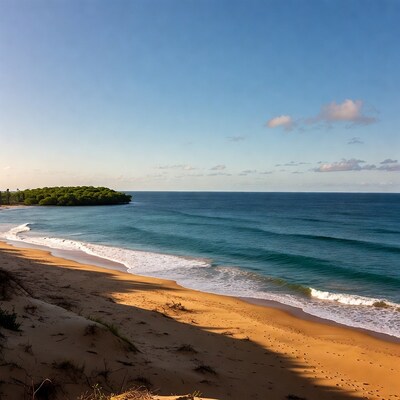 Sandy beach with ocean waves