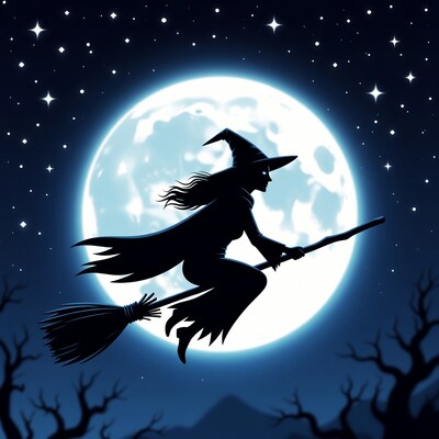 Witch flying on broomstick