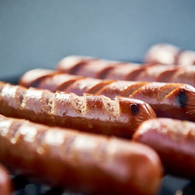 Grilled sausages on barbecue