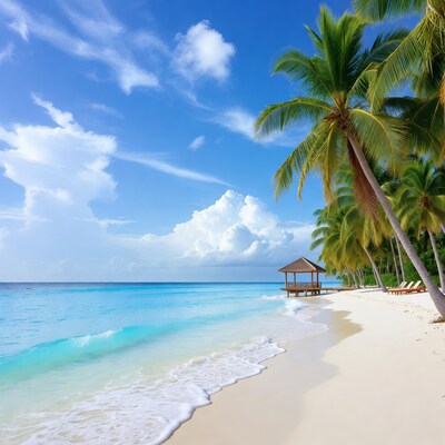 Tropical beach with palm trees