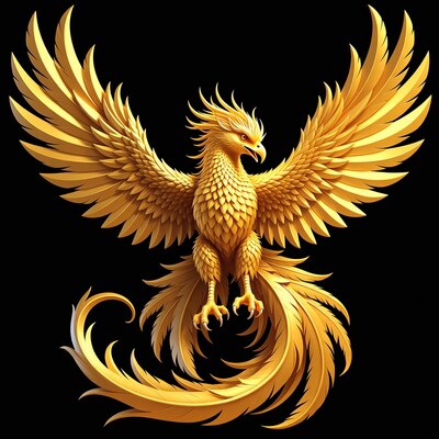 Golden phoenix with spread wings