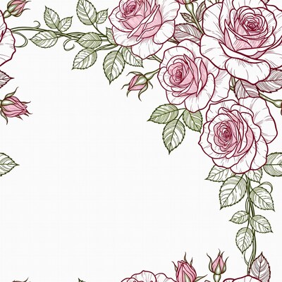 Pink rose floral border illustration