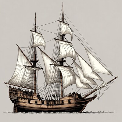 Sailing ship with white sails