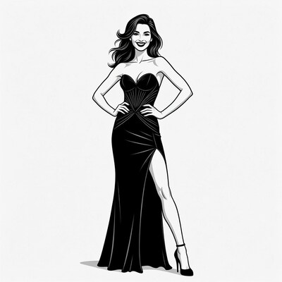 Woman in black evening gown