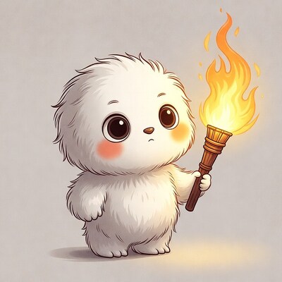 Fluffy creature holding a torch