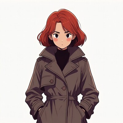 Anime girl in brown trench coat